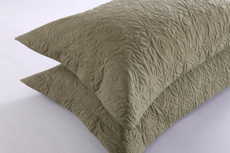 MarCielo 2-Piece Embroidered Pillow Shams, Decorative Microfiber Pillow Covers Set Standard Size Sage - Image 3